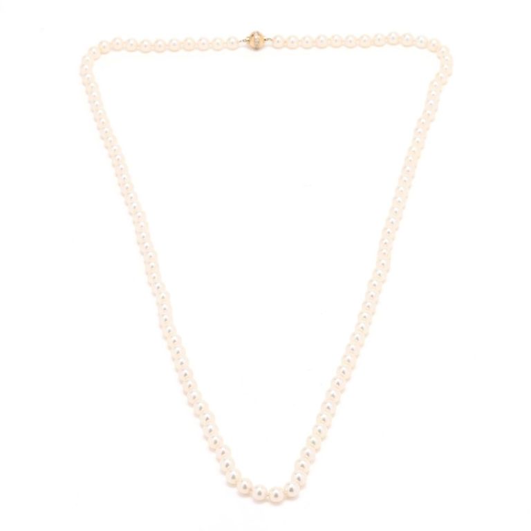 14k Gold Pearl and Diamond Necklace