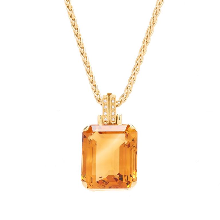 18k Gold Citrine and Diamond Pendant Necklace