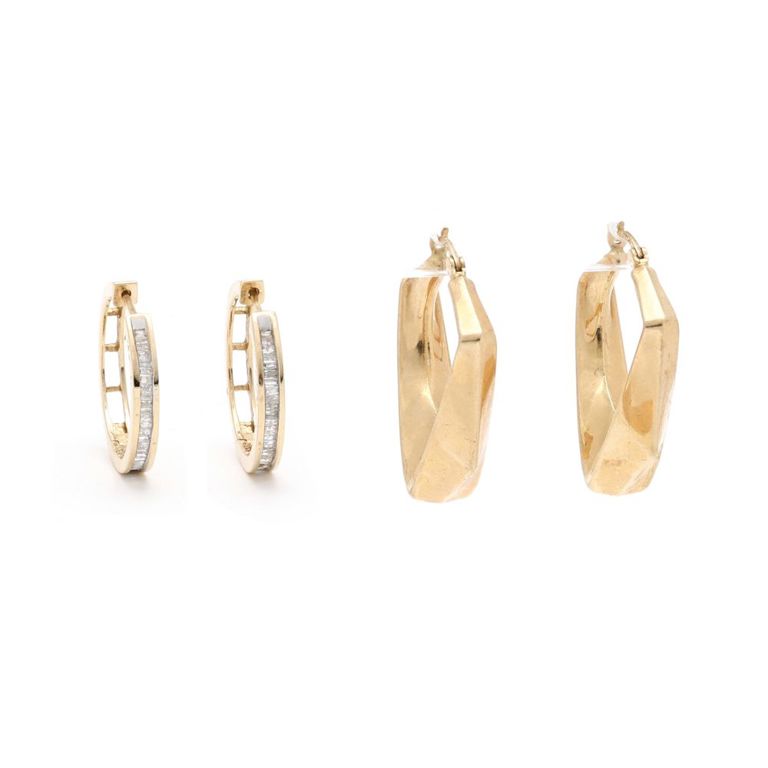 Two Pairs of Gold Hoop Earrings
