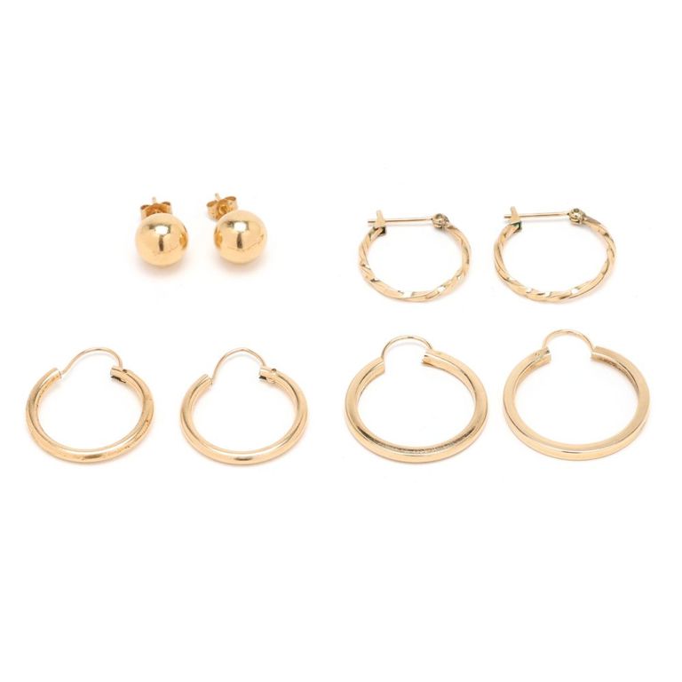 Four Pairs of Gold Earrings