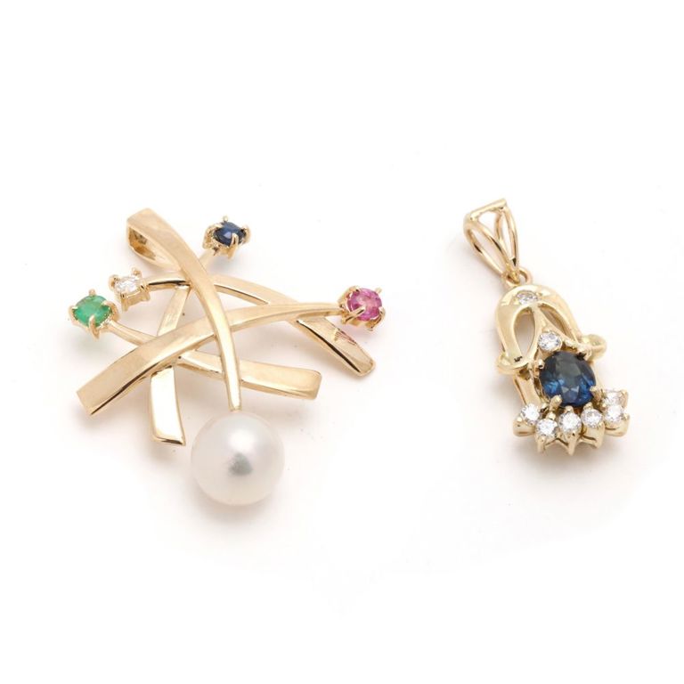 Two Gold and Gem-Set Pendants