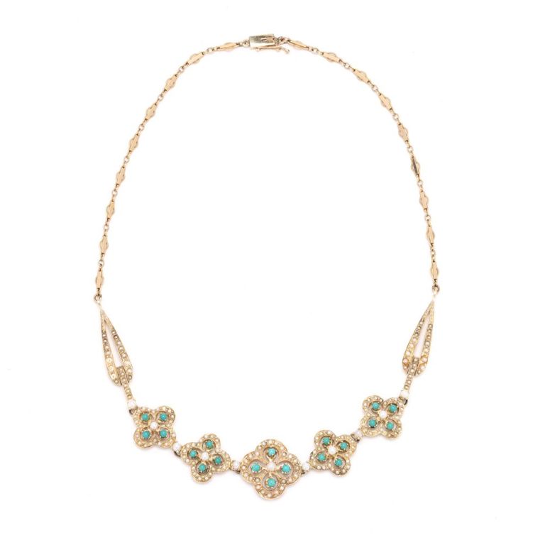 14k Gold Turquoise and Pearl Necklace