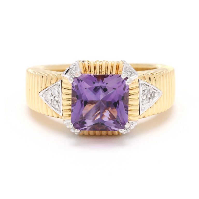 18k Bi-Color Gold Amethyst and Diamond Ring
