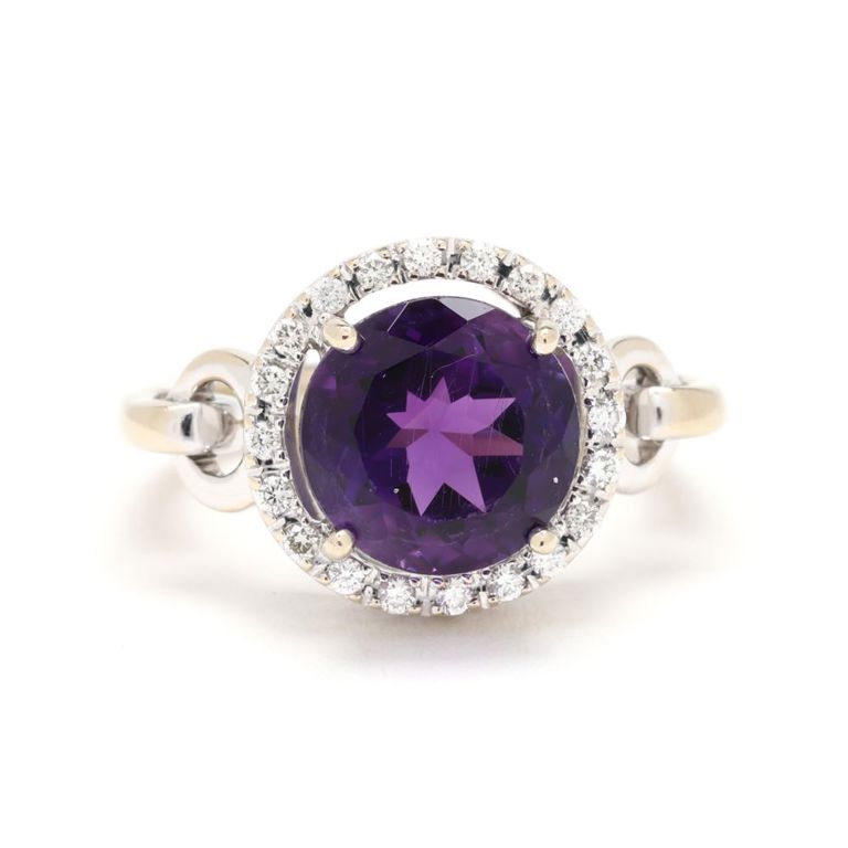 18k White Gold Amethyst and Diamond Ring