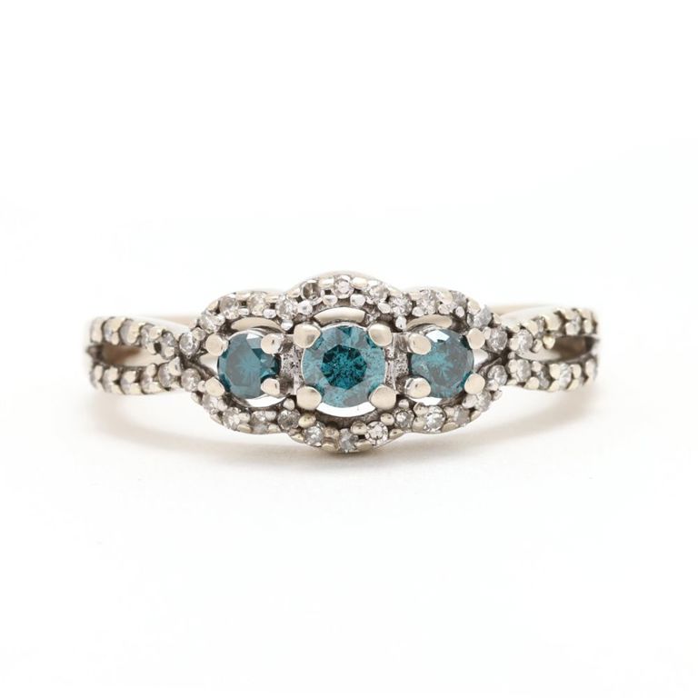 10k White Gold Diamond Three-Stone Ring