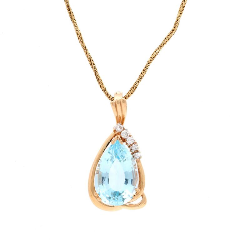 14k Gold Topaz and Diamond Pendant Necklace
