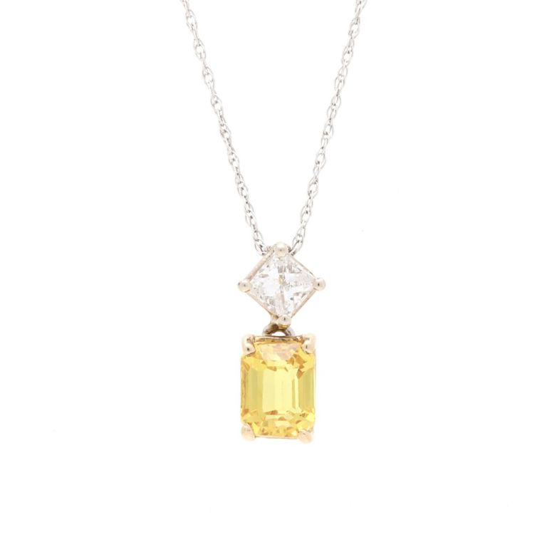 Yellow Sapphire and Diamond Pendant Necklace