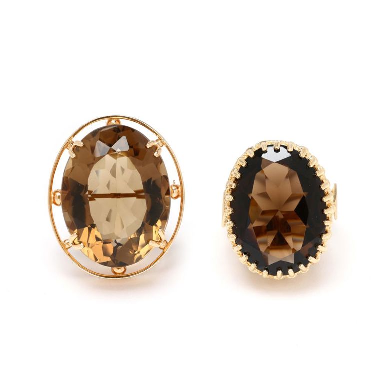 14k Gold Smoky Quartz Ring and Pendant/Brooch