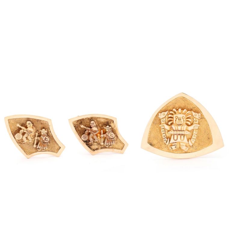 Three Gold Pre-Columbian Motif Jewelry Items