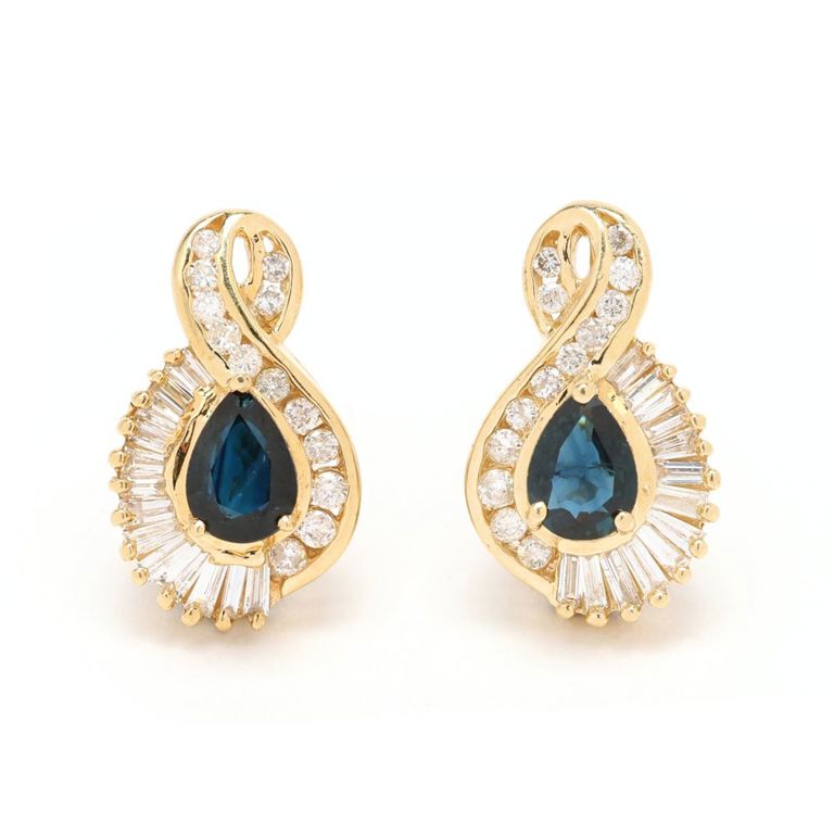 14k Gold Diamond and Sapphire Earrings