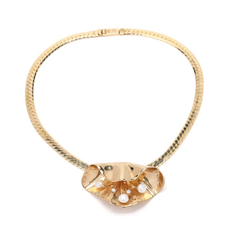 14k Gold Pearl and Diamond Enhancer Necklace