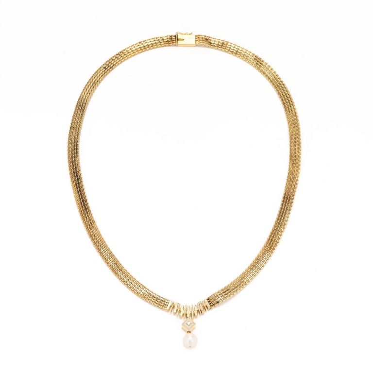 Pearl and Diamond Drop Pendant Necklace