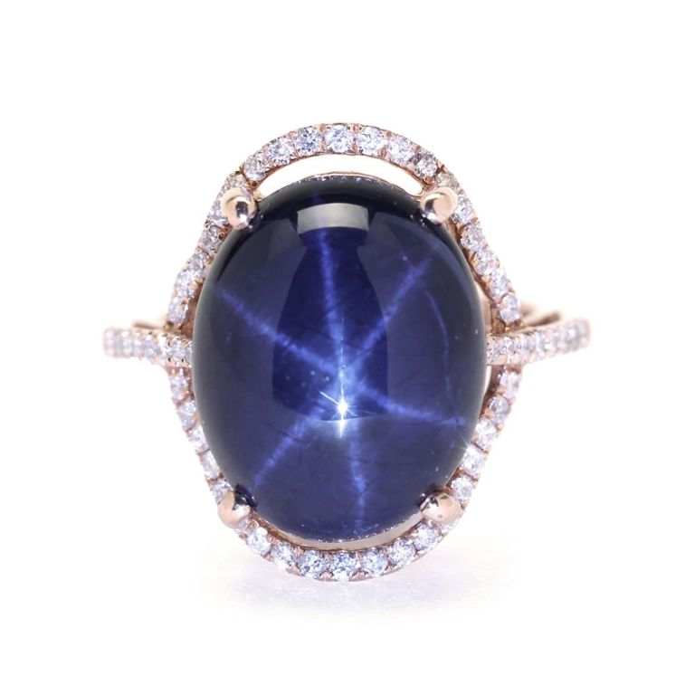 14k Rose Gold Star Sapphire and Diamond Ring