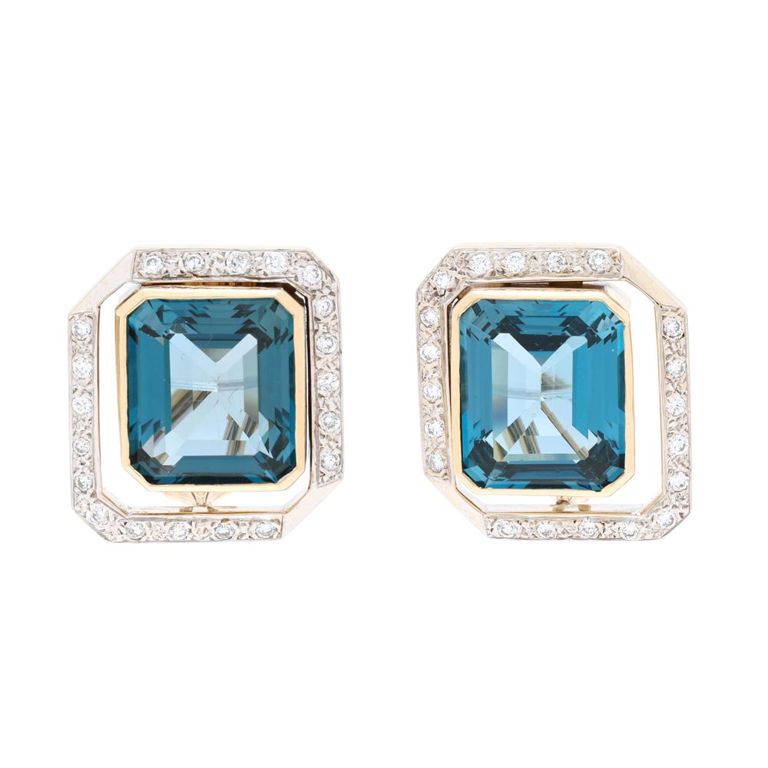 14k Bi-Color Gold Topaz and Diamond Earrings