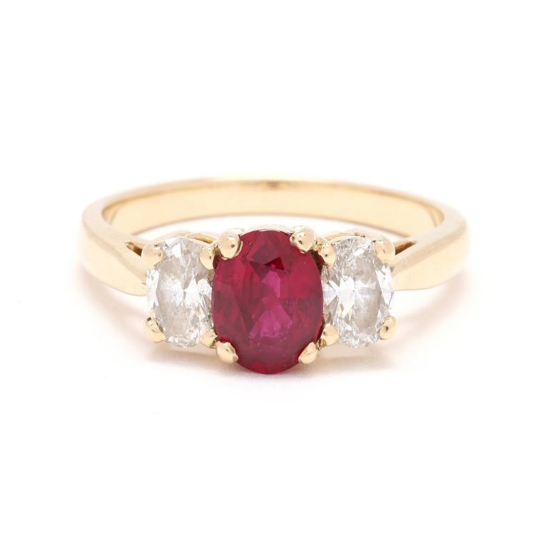 14k Gold Ruby and Diamond Three-Stone Ring