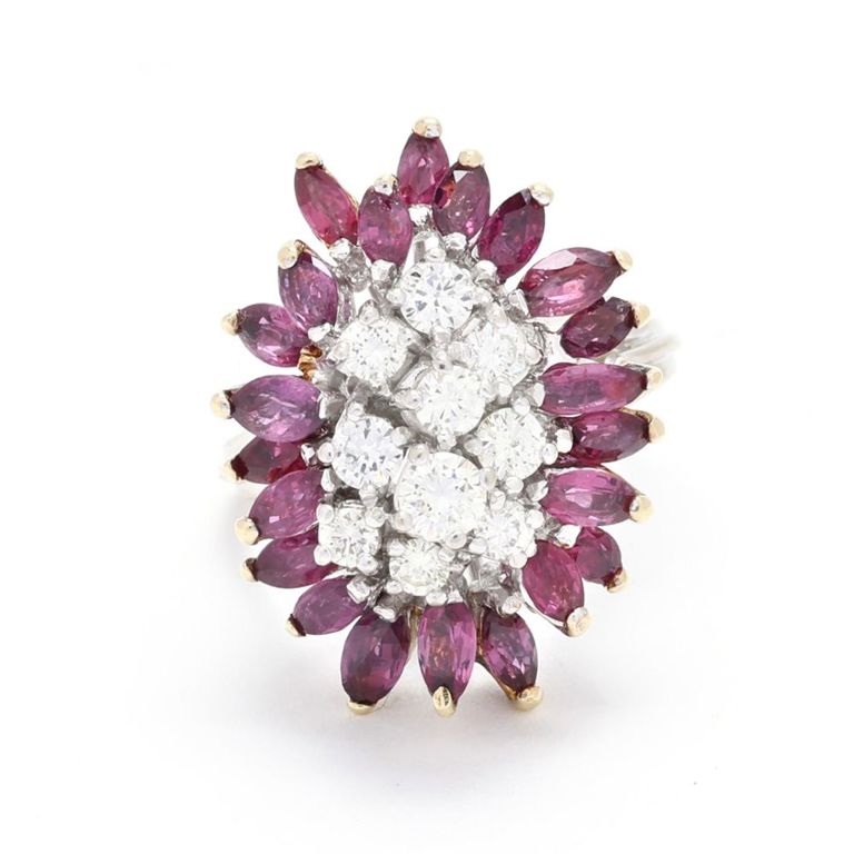 14k White Gold Diamond and Ruby Ring