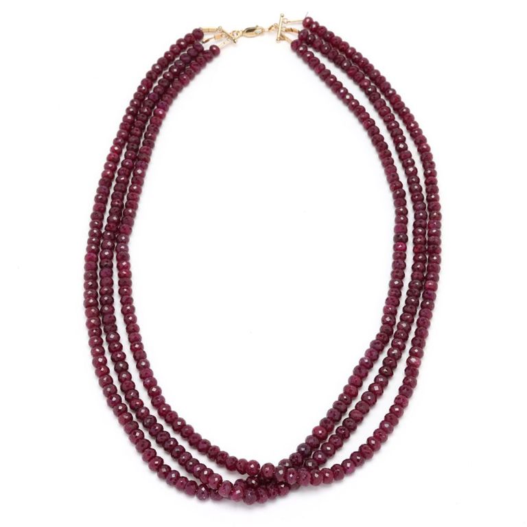 14k Gold Ruby Multi-Strand Bead Necklace
