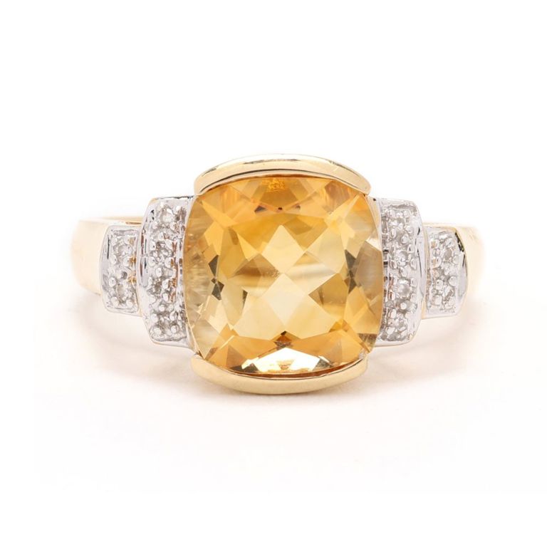 14k Gold Citrine and Diamond Ring