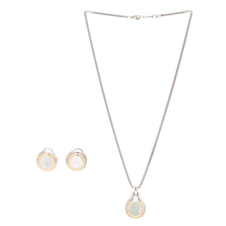 Sterling Silver, Gold and Mother-of-Pearl Set