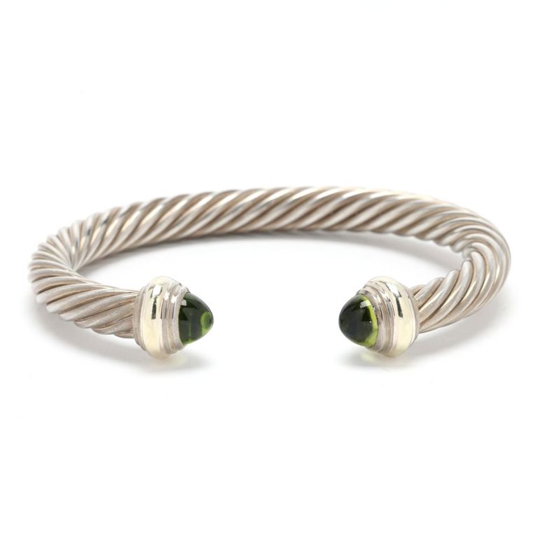 Sterling Silver, Gold and Peridot Cuff Bracelet