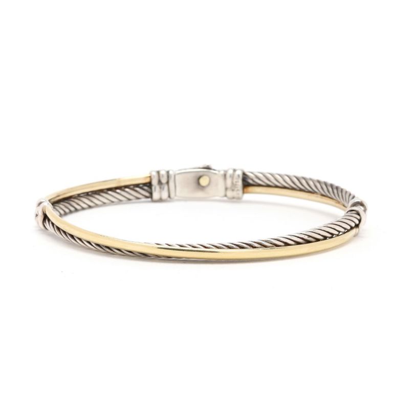 Sterling Silver and Gold Crossover Bangle Bracelet