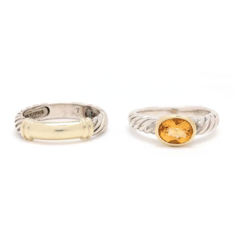Sterling Silver and Gold Citrine and Cable Rings