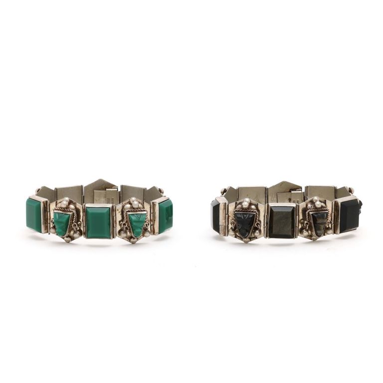 Green Hardstone and Obsidian Bracelets