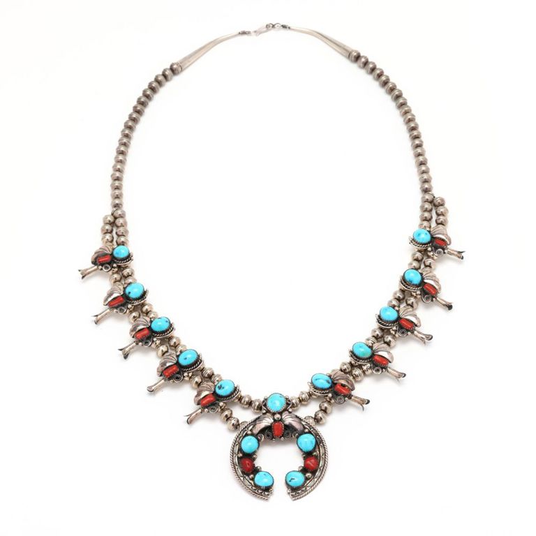 Sterling Silver Turquoise and Coral Necklace