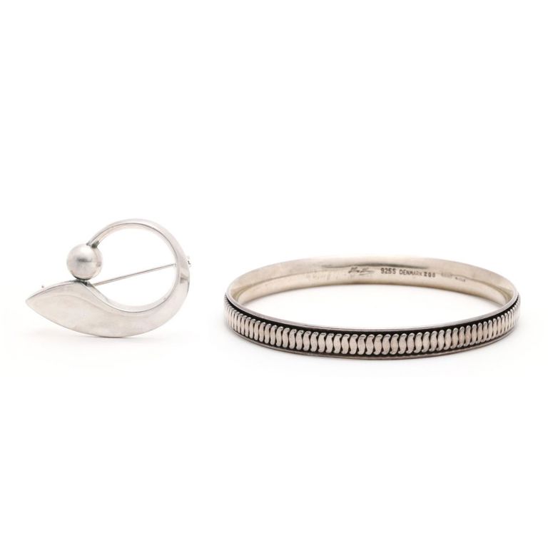 Modernist Sterling Silver Brooch and Bracelet