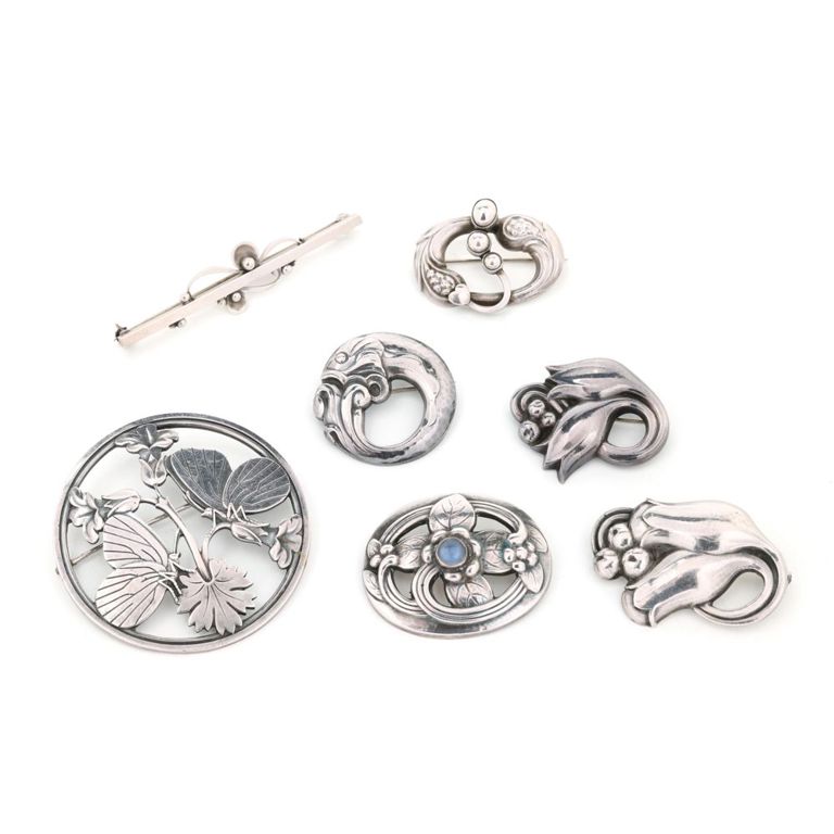 Silver and Moonstone Brooches