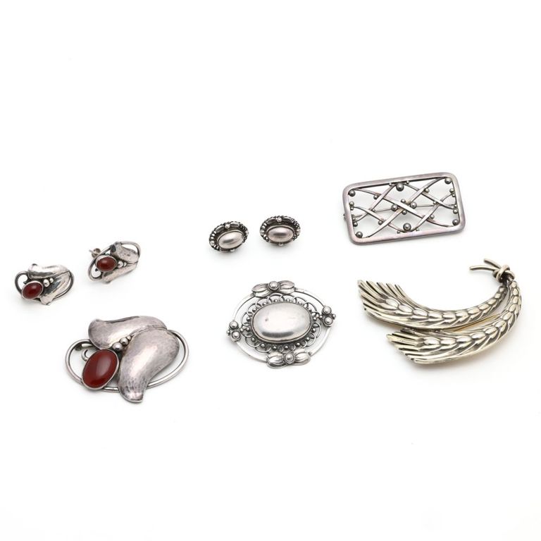 Sterling Silver Carnelian Brooches and Earrings