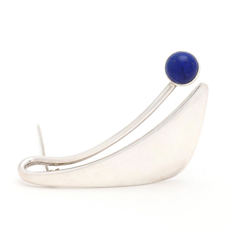Modernist Sterling Silver Lapis Lazuli Brooch