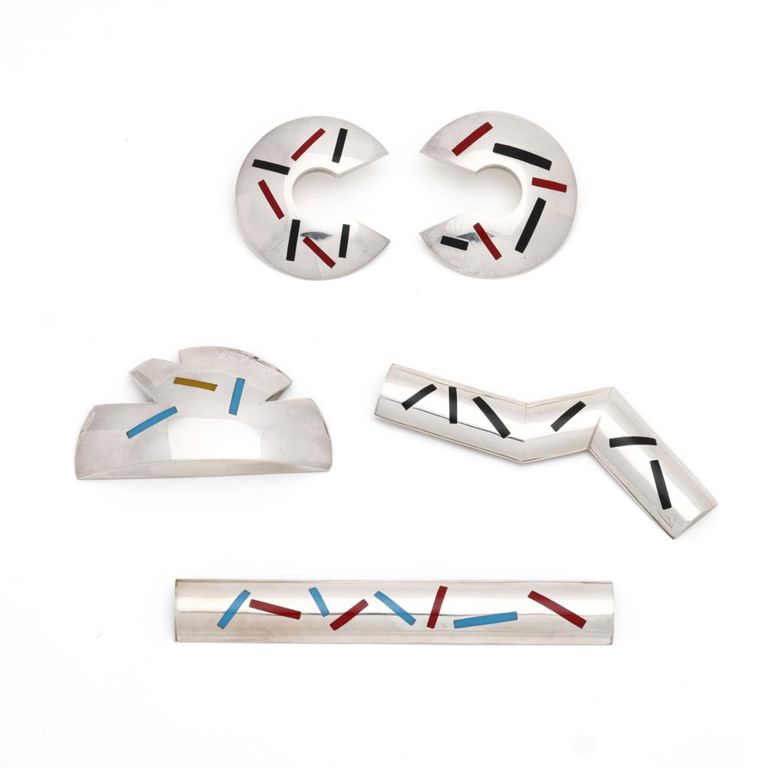Sterling Silver Enamel Brooches and Earrings