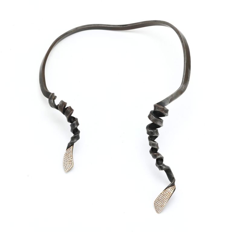 18k Gold and Steel Diamond Torc Necklace