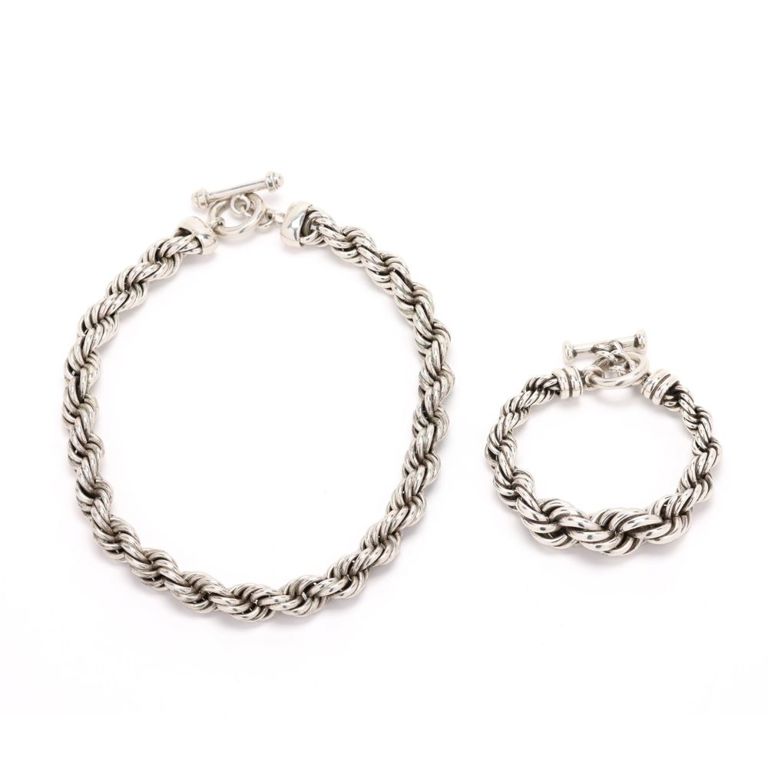 Sterling Silver Rope Twist Necklace and Bracelet