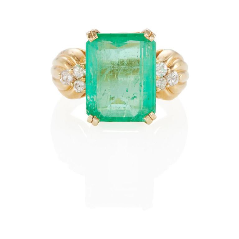 14k Gold Emerald and Diamond Ring