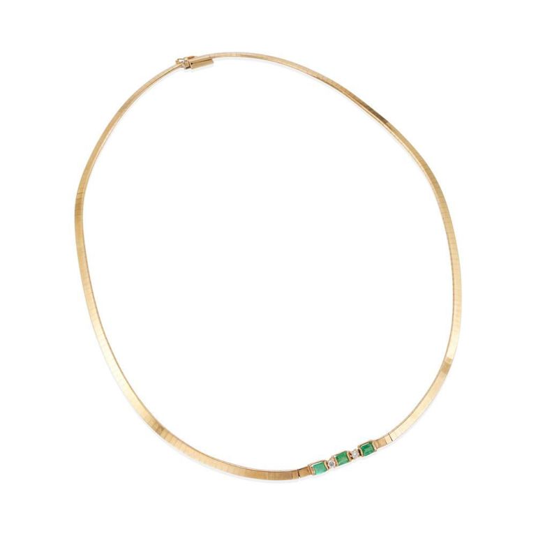 14k Gold Emerald and Diamond Necklace