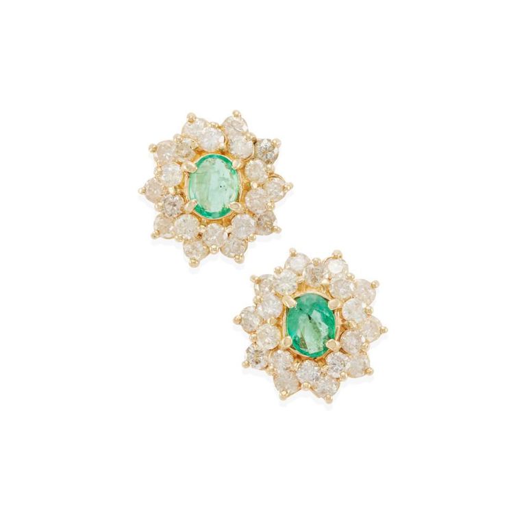 18k Gold Emerald and Diamond Ear Clips
