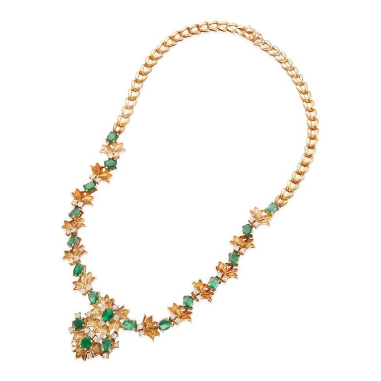 14k Gold Emerald and Diamond Necklace