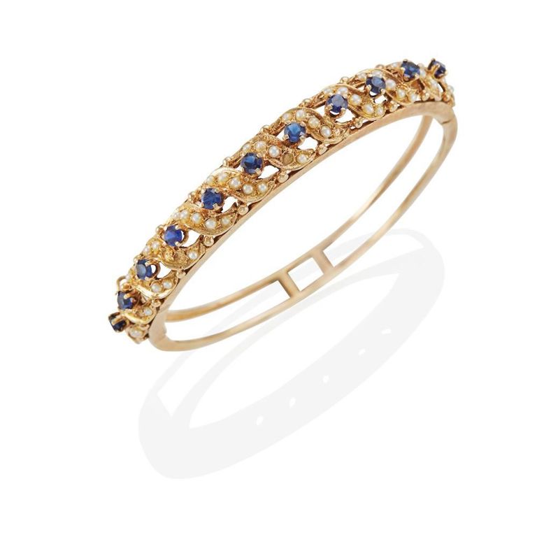 Synthetic Sapphire and Seed Pearl Bracelet