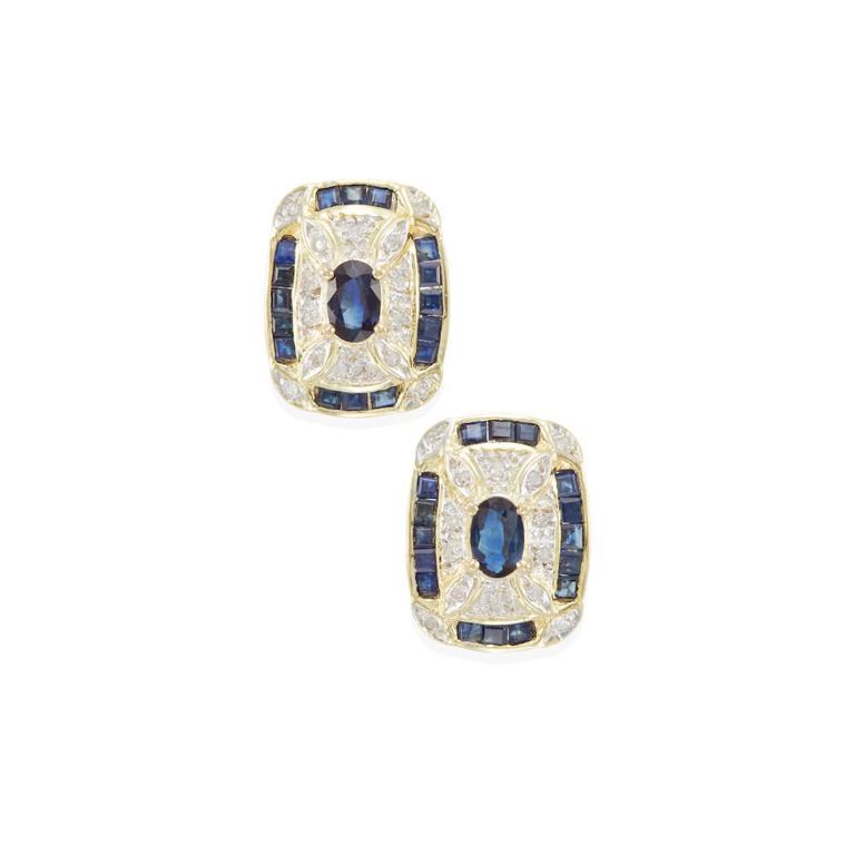 14k Bi-Color Gold Sapphire and Diamond Earclips