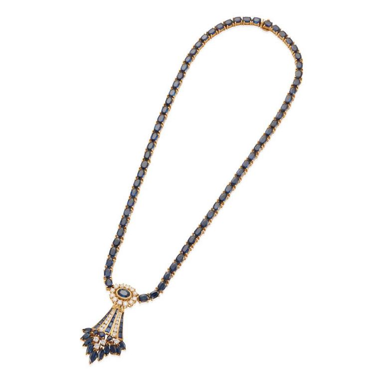 18k Gold Sapphire and Diamond Necklace