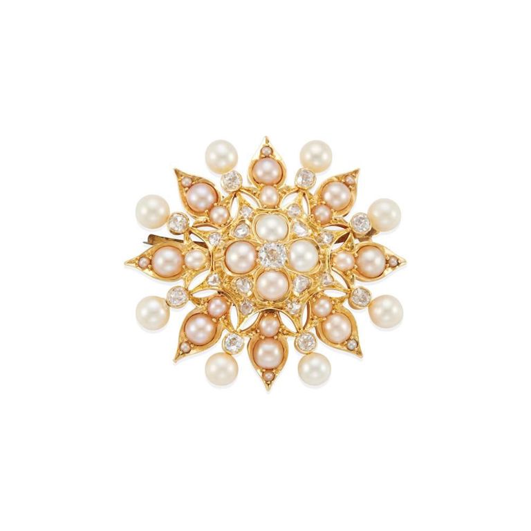 18k Gold Cultured Pearl and Diamond Pendant/Brooch
