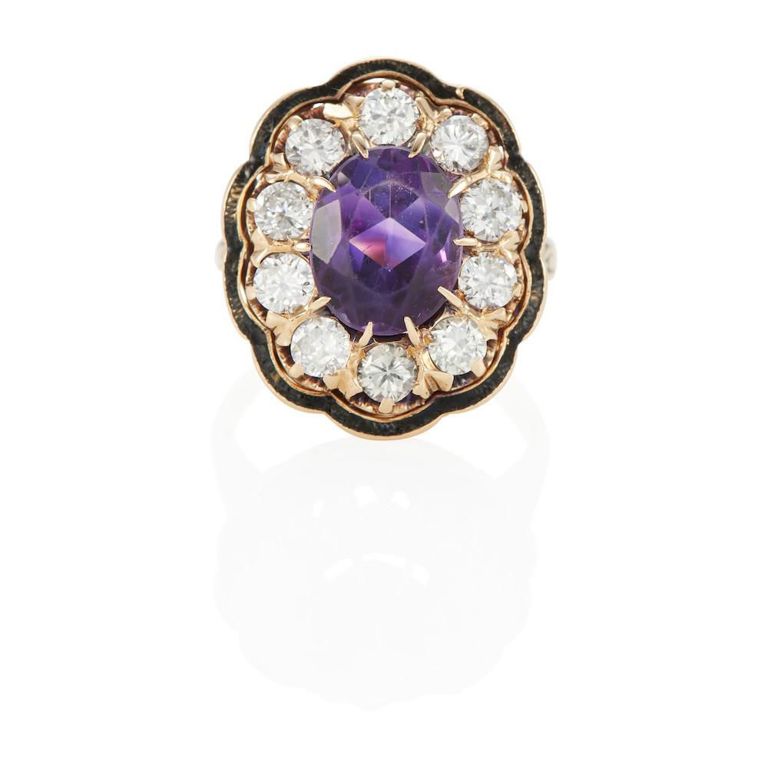 14k Gold Amethyst and Diamond Ring