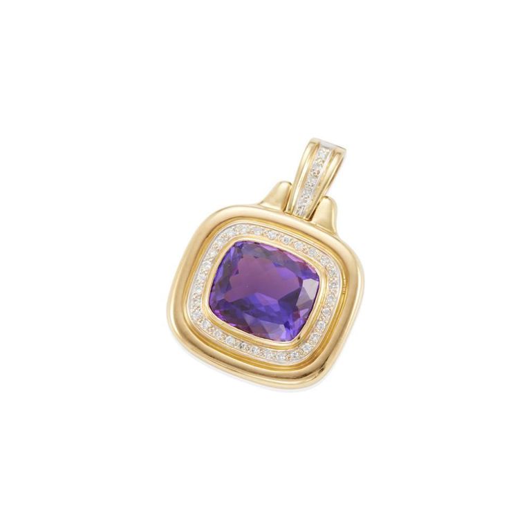 18k Gold Amethyst and Diamond Pendant