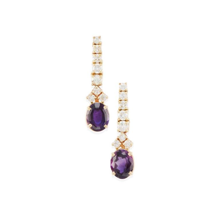 14k Gold Amethyst and Diamond Earrings