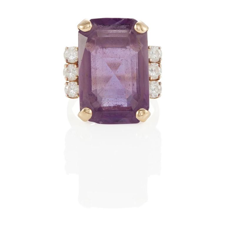 14k Gold Amethyst and Diamond Ring