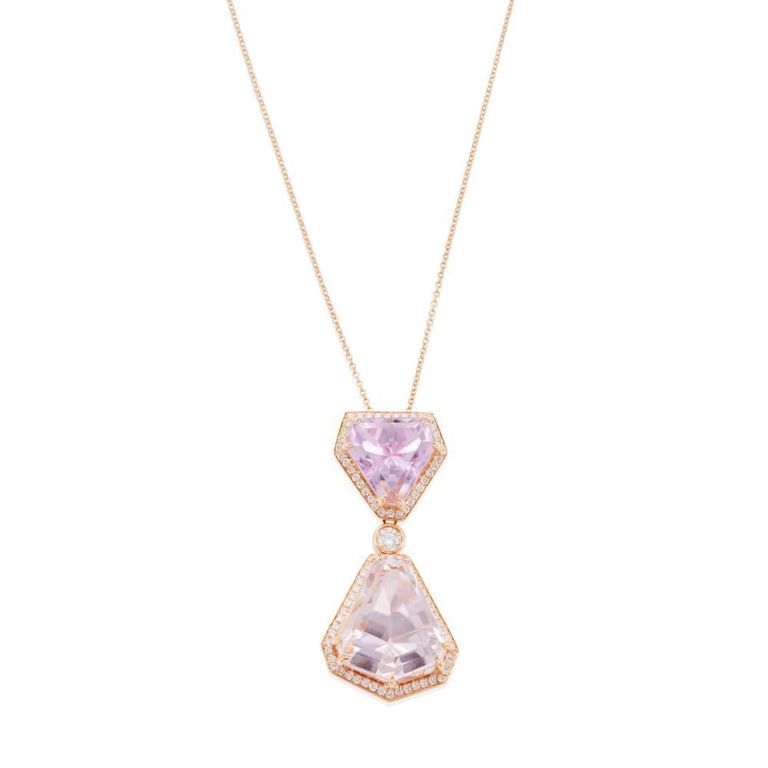 18k Rose Gold Kunzite and Diamond Pendant Necklace