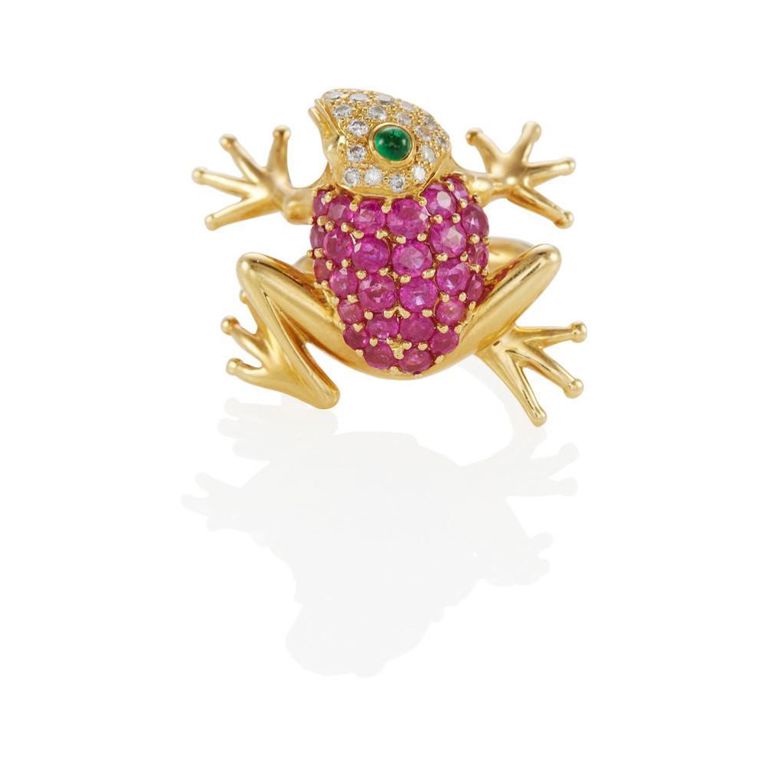 18k Gold Ruby, Emerald and Diamond Ring