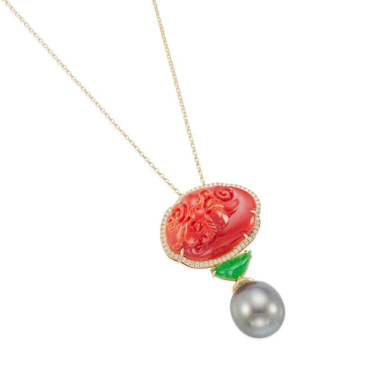 18k Gold Gem-Set Pendant Necklace